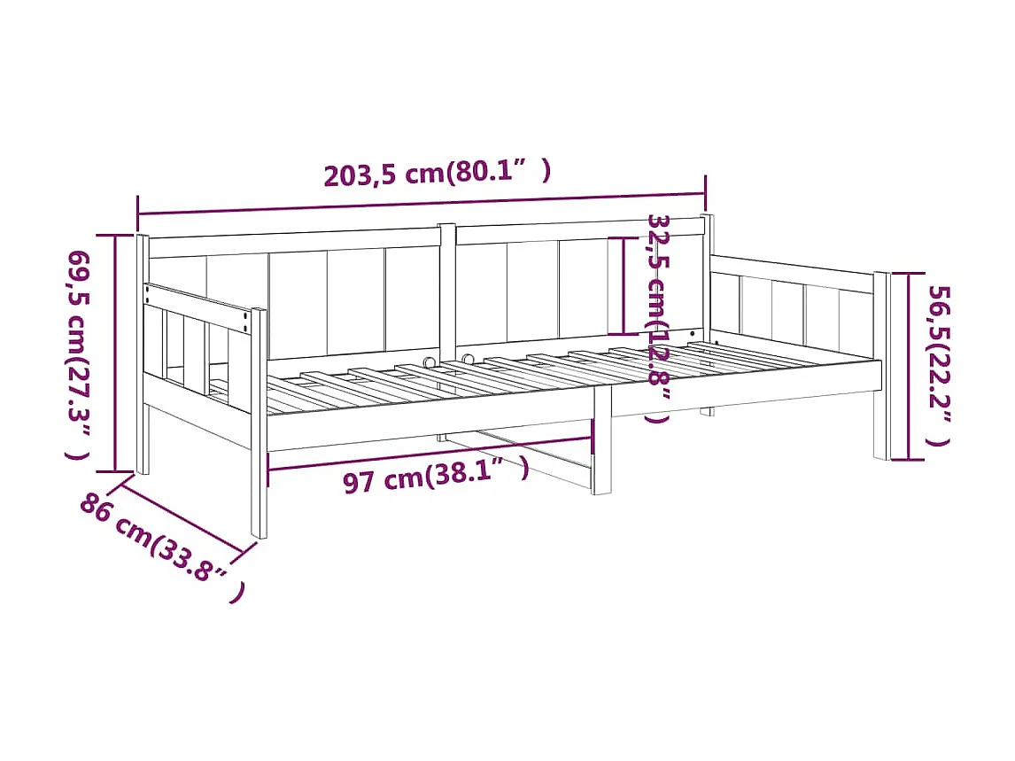 Lit de jour Bois massif de pin 80x200 cm