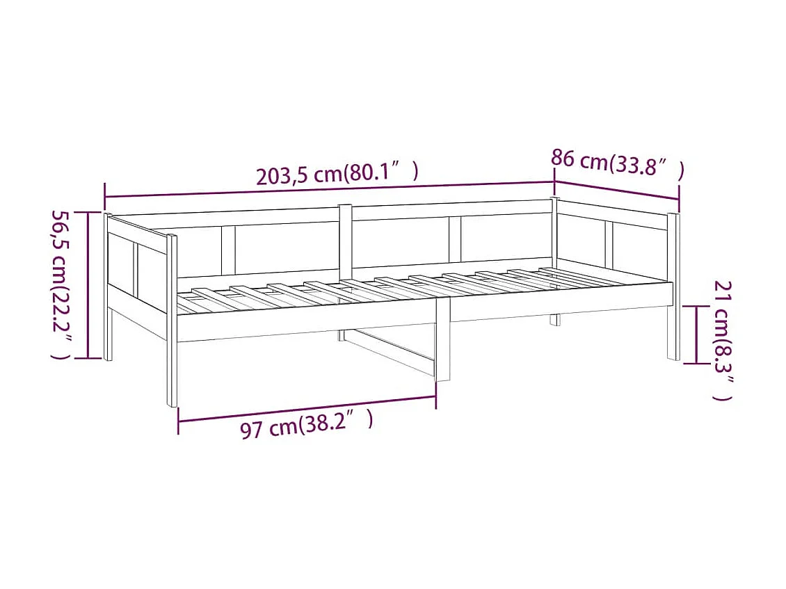 Lit de jour bois de pin massif 80x200 cm