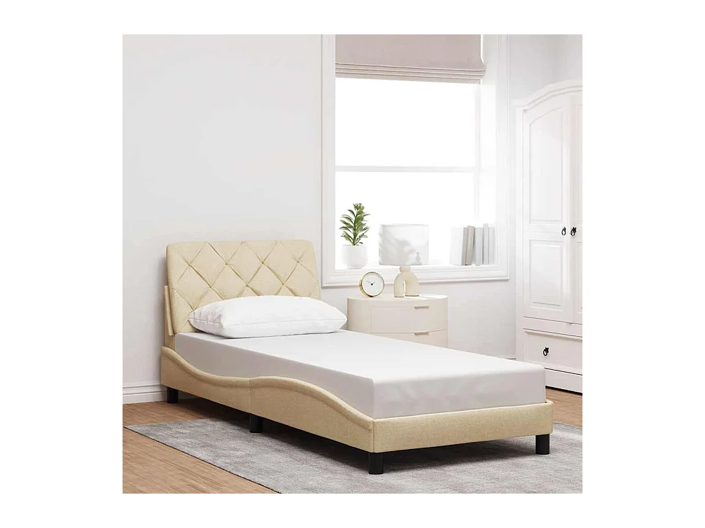 Cadre de lit sans matelas crème 90x190 cm tissu