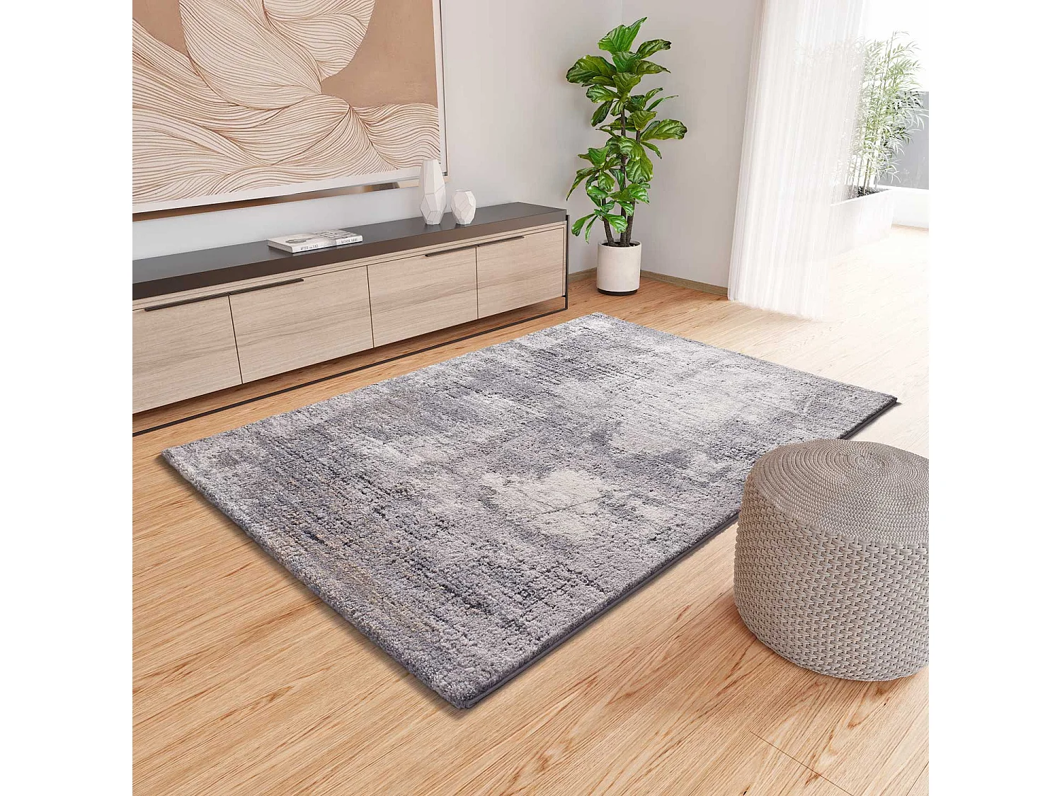 Tapis intérieur - shaggy abstrait - gris - 140 x 200 cm - KIVET