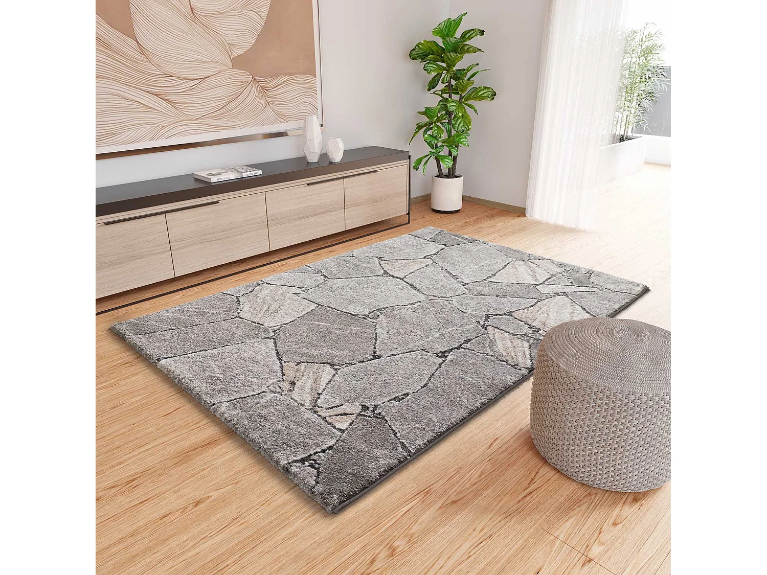 Tapis intérieur - shaggy moderne - gris - 140 x 200 cm - KIVET