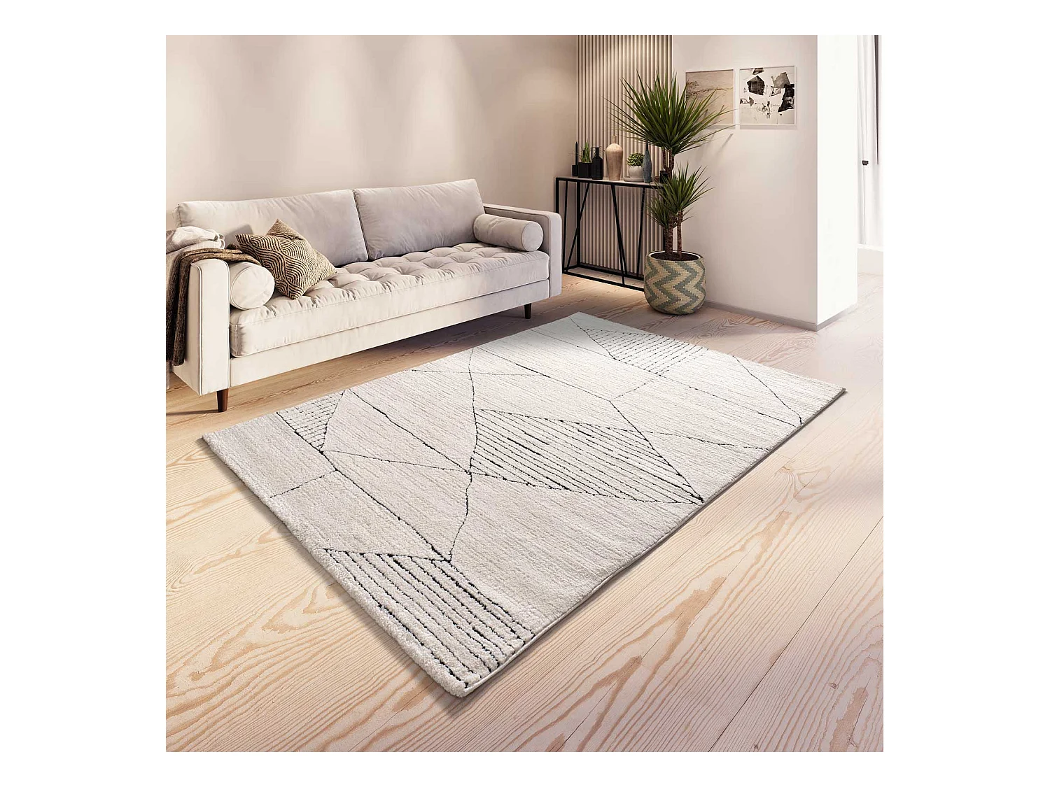 Tapis intérieur - ethnique avec relief - blanc - 120 x 170 cm - TURIN