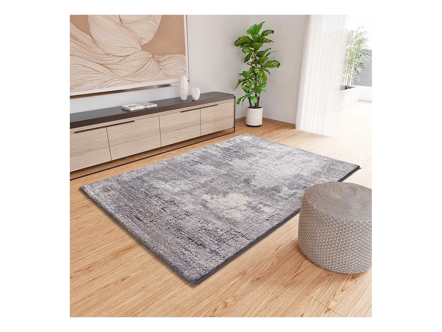 Hochflorteppich - abstrakt shaggy - grau - 80x150 cm - KIVET