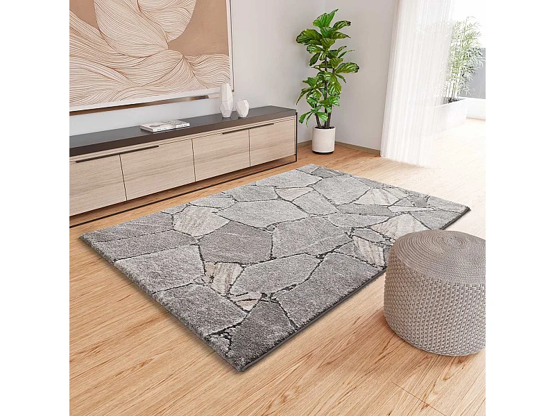 Hochflorteppich - modern shaggy - grau - 80x150 cm - KIVET