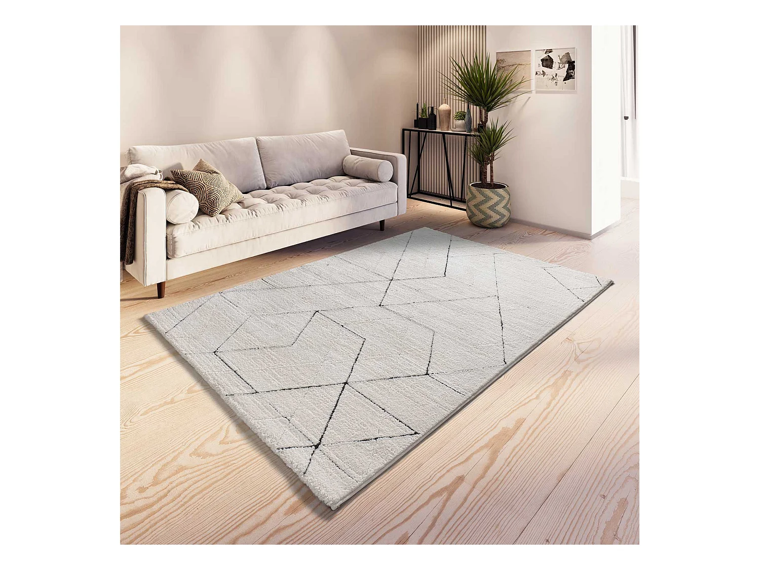 Tapis intérieur - géométrique avec relief - blanc - 120 x 170 cm - TURIN