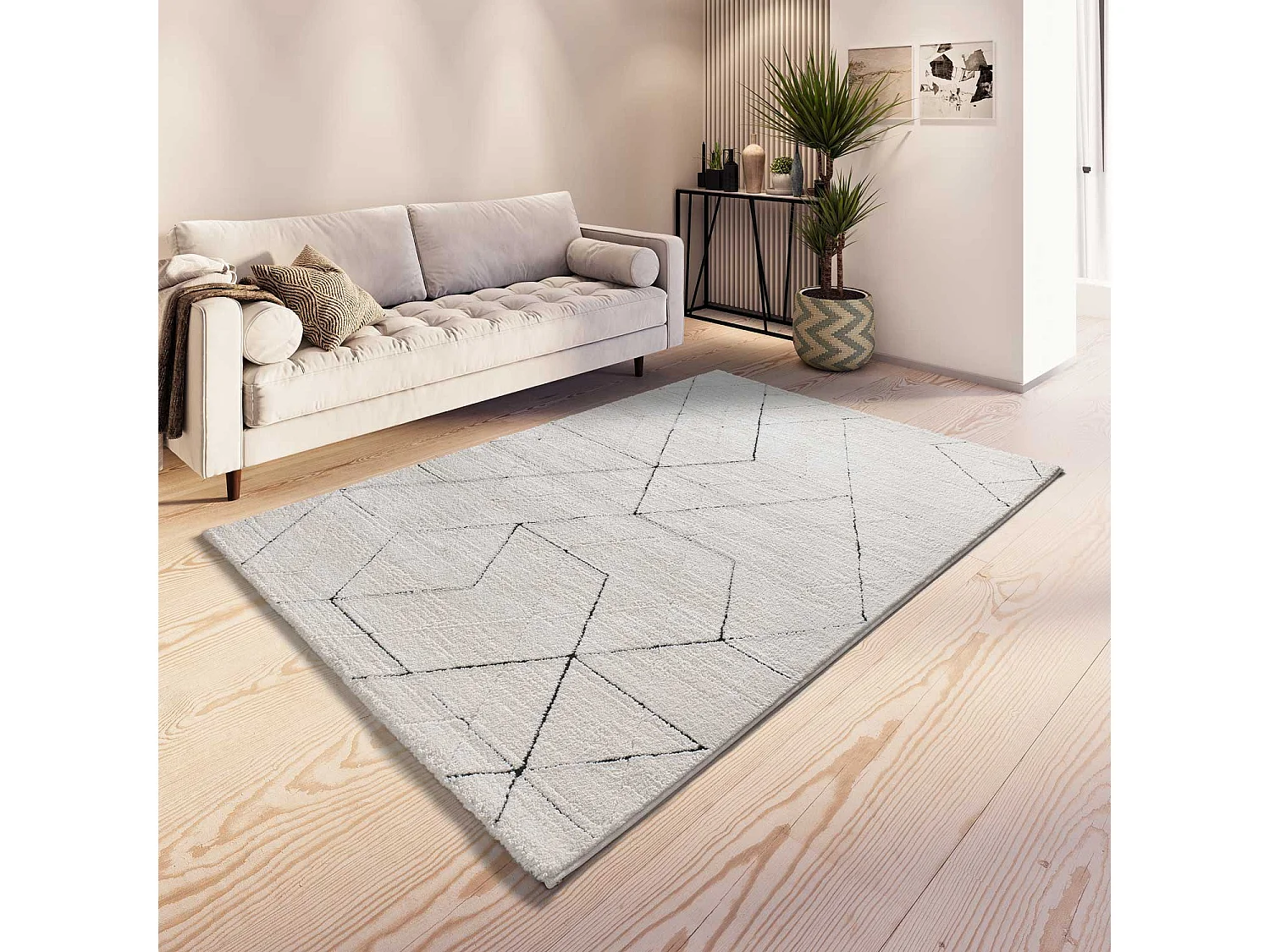Tapis intérieur - géométrique avec relief - blanc - 120 x 170 cm - TURIN