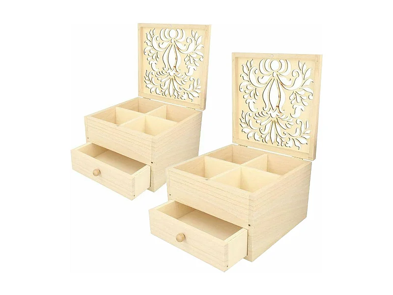 2 boîtes à bijoux bois à décorer 16 x 16 x 10 cm