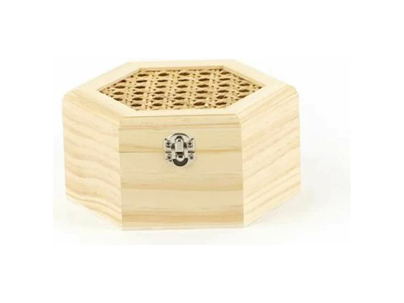 Caja de madera hexagonal con tapa de caña - 16,5 x 14 x 80 cm