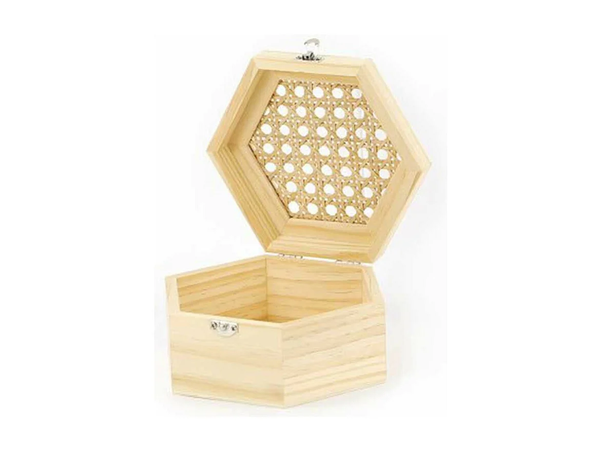 Boite en bois hexagonale et couvercle cannage 16,5 x 14 x 80 cm