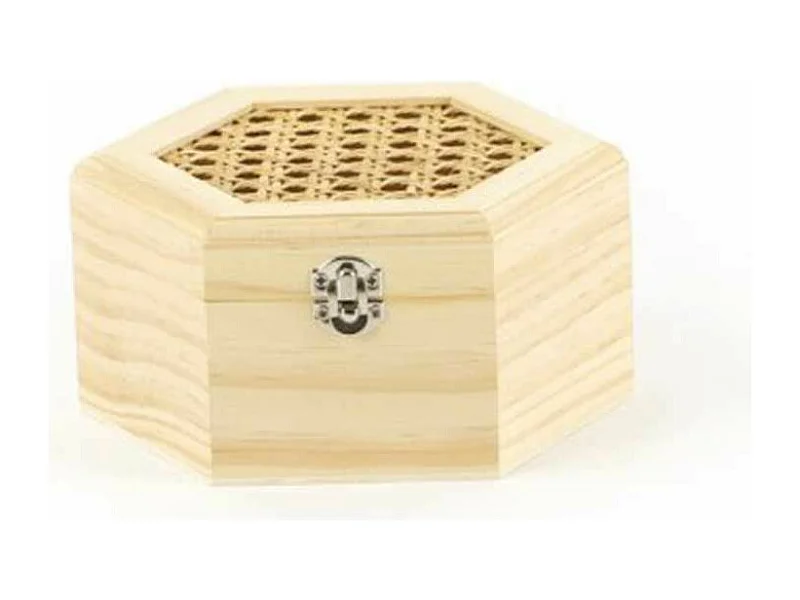 Boite en bois hexagonale et couvercle cannage 16,5 x 14 x 80 cm