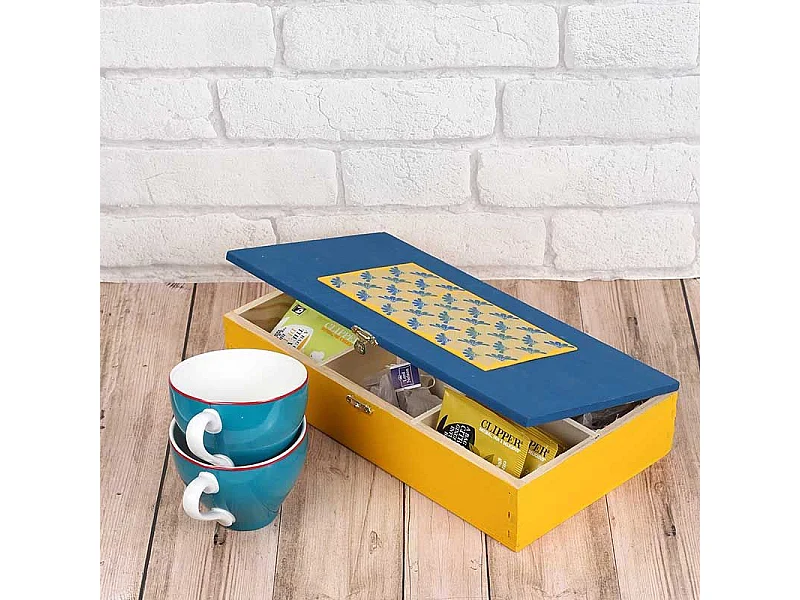 Boîte à tisane en bois 6 cases à décorer - 30 x 16 x 6 cm