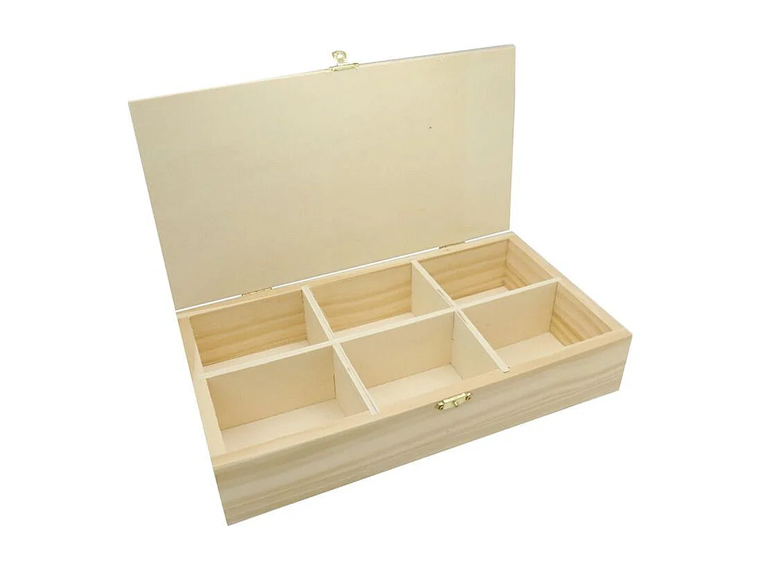 Houten kruidentheedoos met 6 compartimenten om te decoreren - 30 x 16 x 6 cm