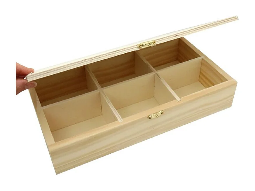 Houten kruidentheedoos met 6 compartimenten om te decoreren - 30 x 16 x 6 cm
