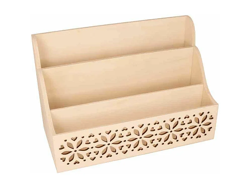 Range-courrier fleurs en bois - 28 x 13,7 x 18 cm