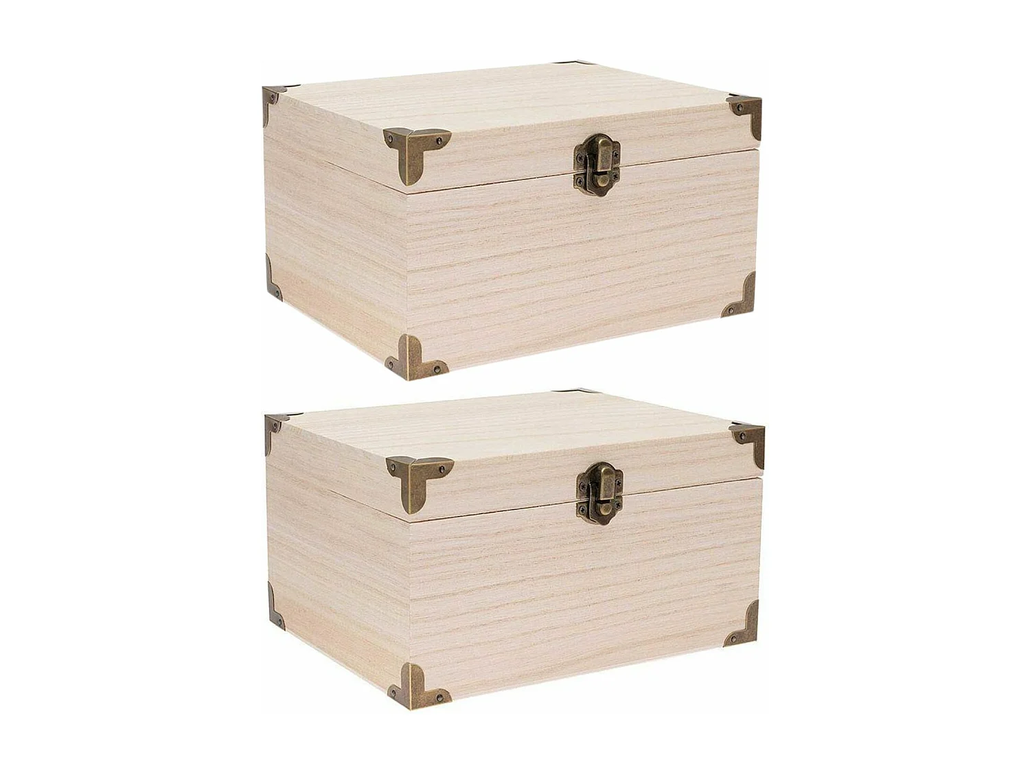 2 coffrets trésor bois avec armatures 20 x 16 x 11 cm