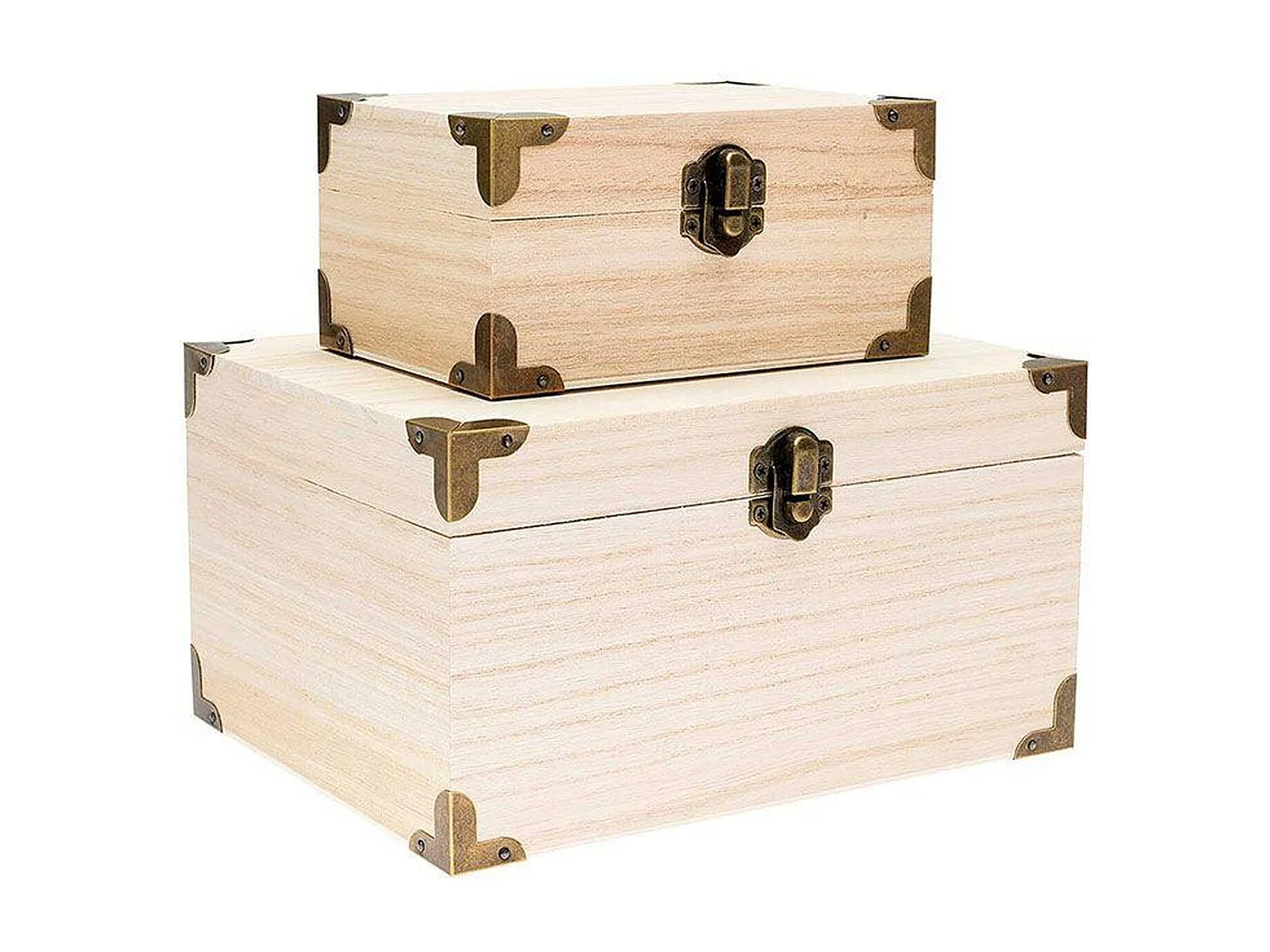 2 coffrets trésor bois avec armatures 20 x 16 x 11 cm