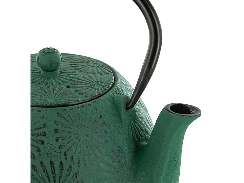 Tetera de hierro fundido Hanami verde esmeralda 1.2 L + 4 pajitas de acero inoxidable