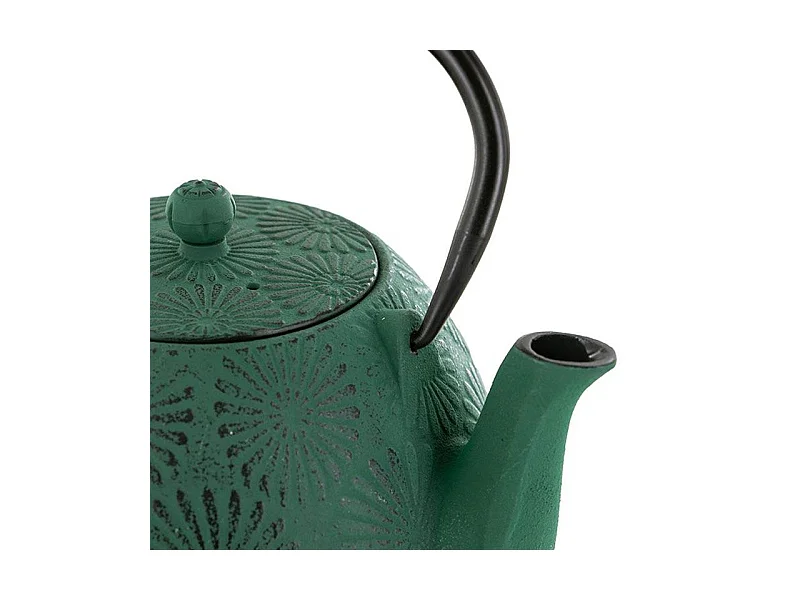 Théière en fonte Hanami vert émeraude 1,2 L + 4 pailles en inox