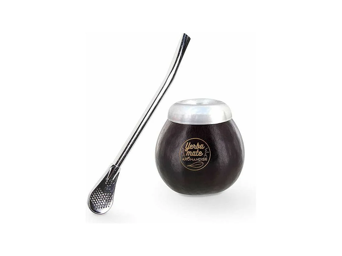 Calebasse noire et bombilla pour maté - 180 ml