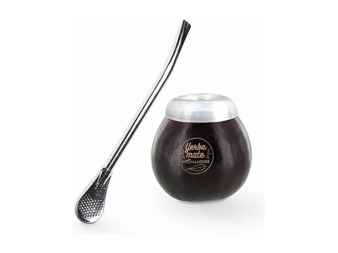 Calebasse noire et bombilla pour maté - 180 ml