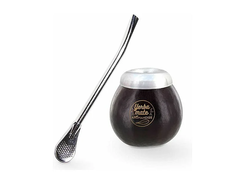 Calebasse noire et bombilla pour maté - 180 ml