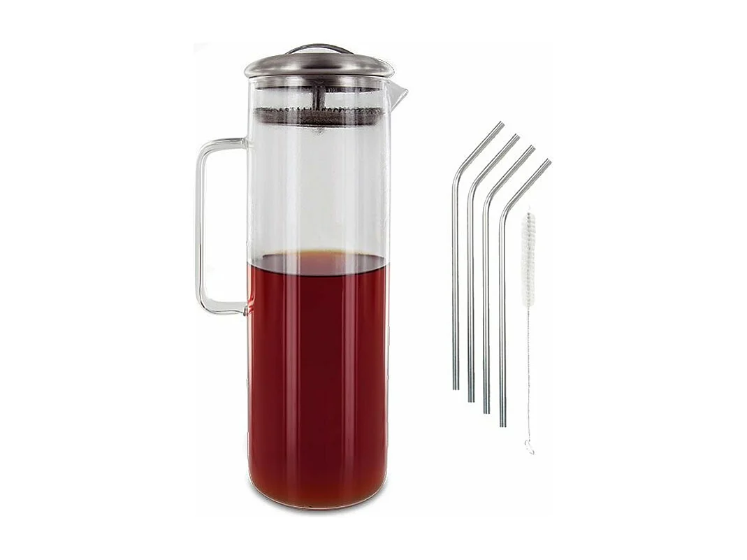 Carafe à thé glacé 1,5 litre + 4 pailles en inox