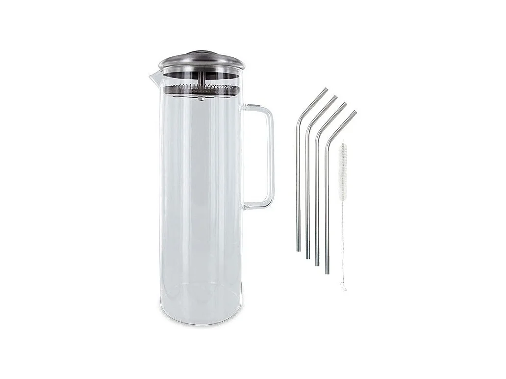 Carafe à thé glacé 1,5 litre + 4 pailles en inox