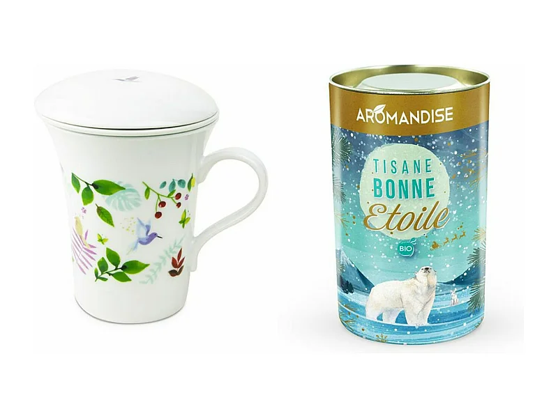 Tisanière fleurie porcelaine 250 ml + Tisane Bonne Etoile