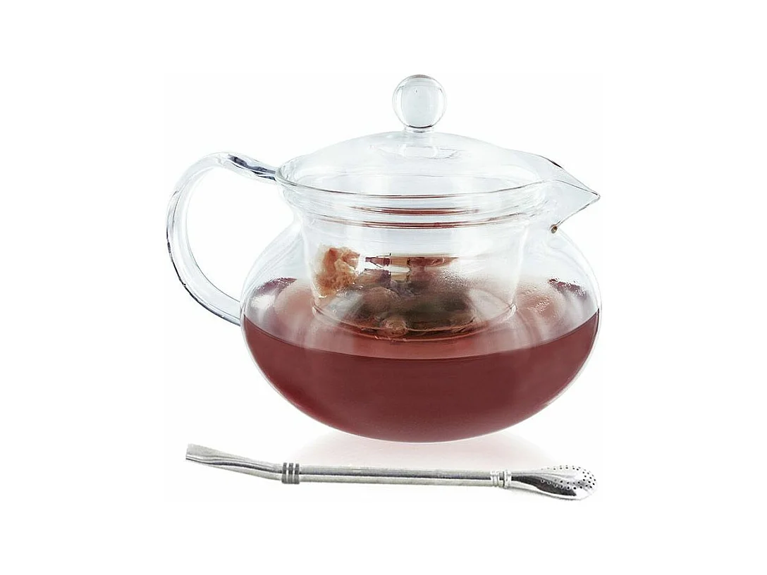Théière en verre 45 cl + paille inox avec filtre