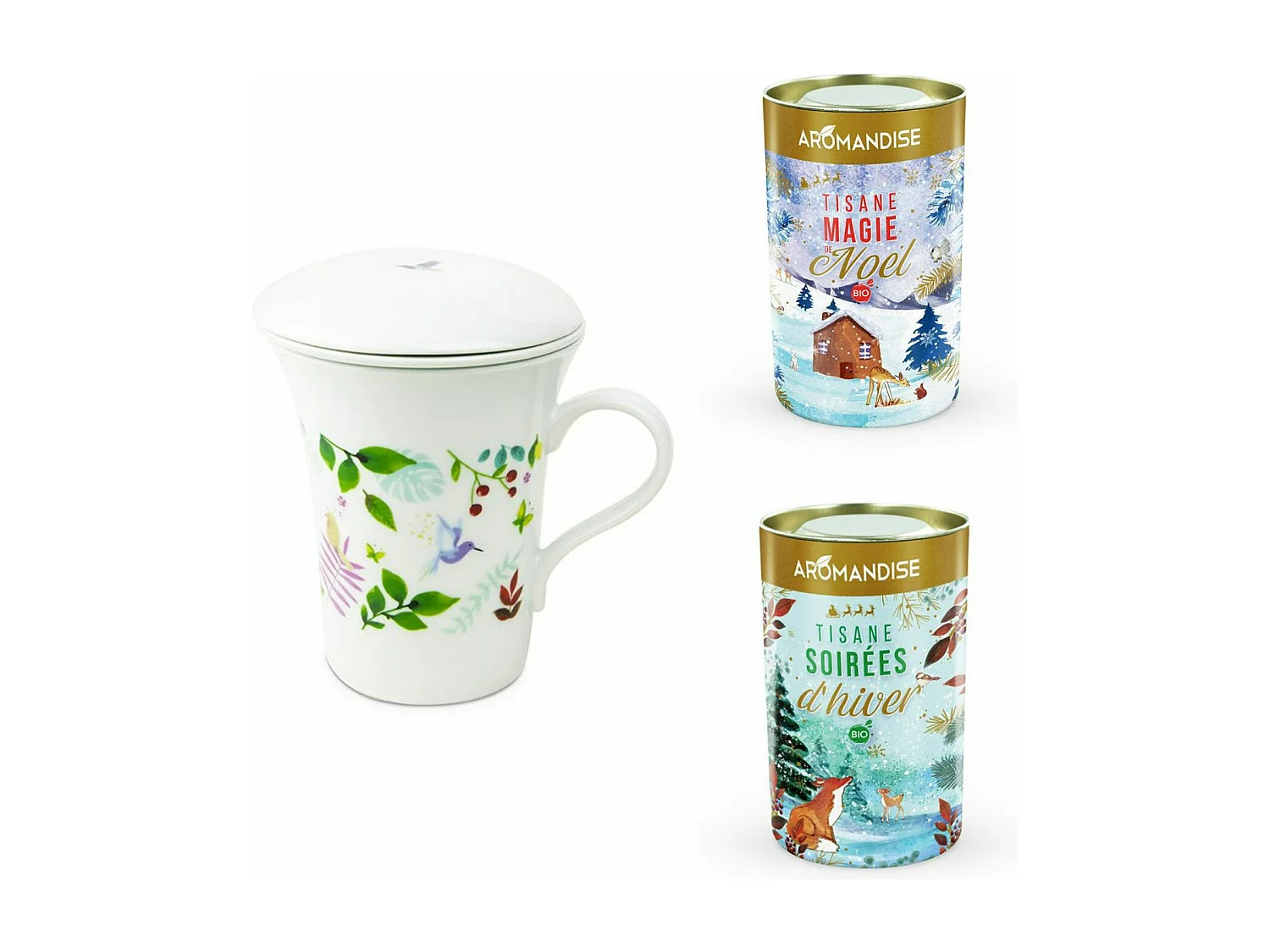 Tisanière fleurie porcelaine 250 ml + Tisanes Soirées d'Hiver et Magie de Noël