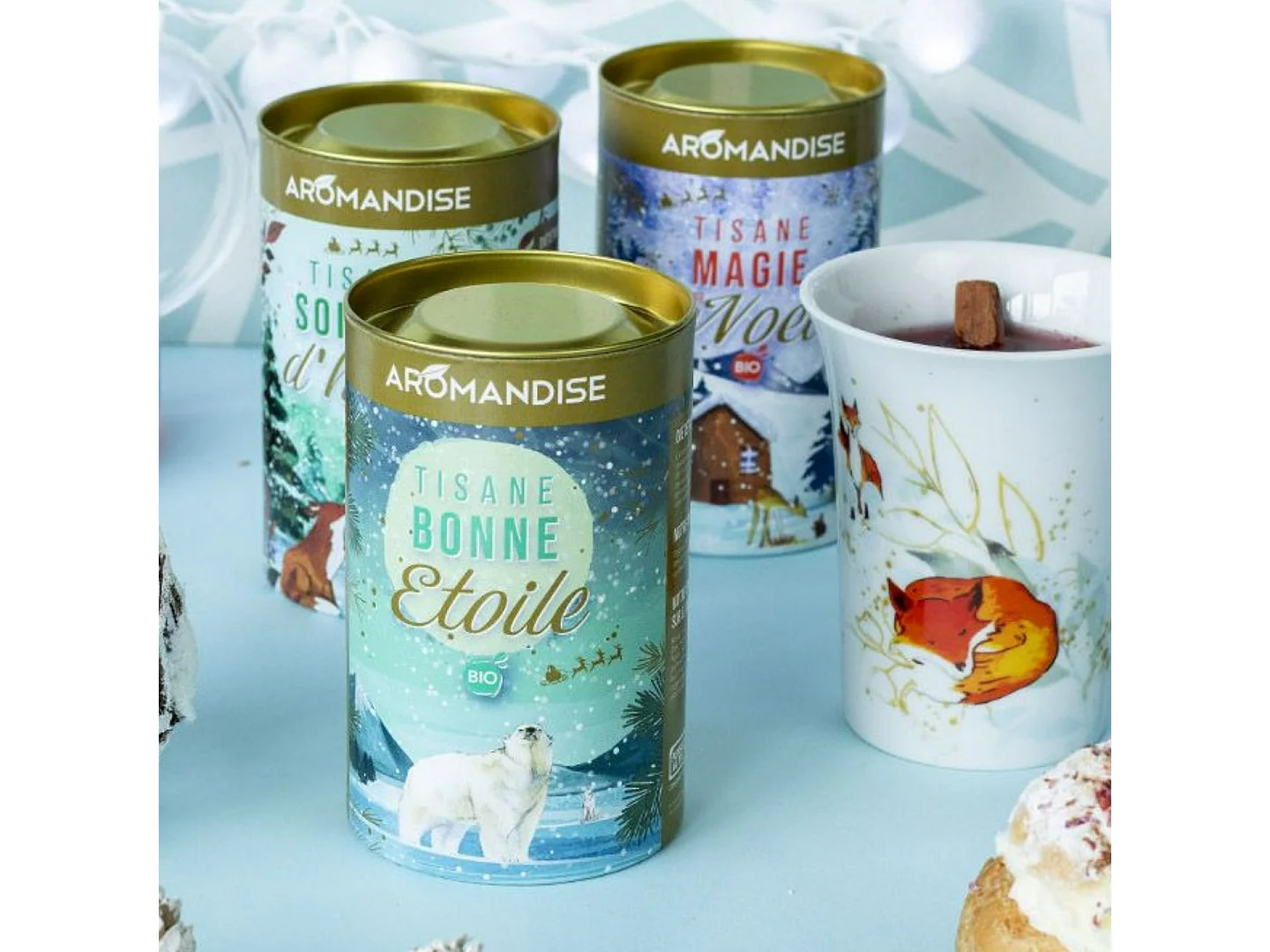 Tisanière fleurie porcelaine 250 ml + Tisanes Soirées d'Hiver et Magie de Noël
