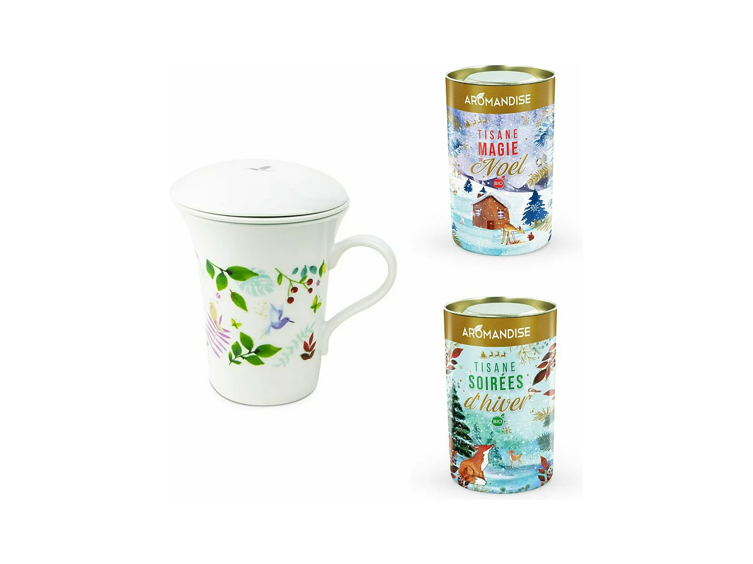 Tisanière fleurie porcelaine 250 ml + Tisanes Soirées d'Hiver et Magie de Noël