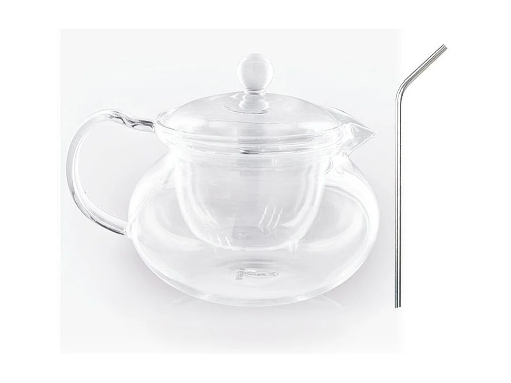 Tetera de cristal de 45 cl + 4 pajitas de acero inoxidable