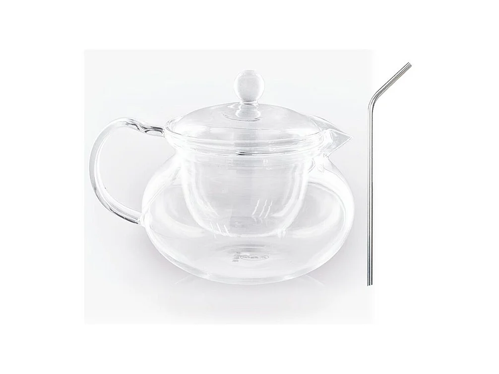 Théière en verre 45 cl + 4 pailles en inox