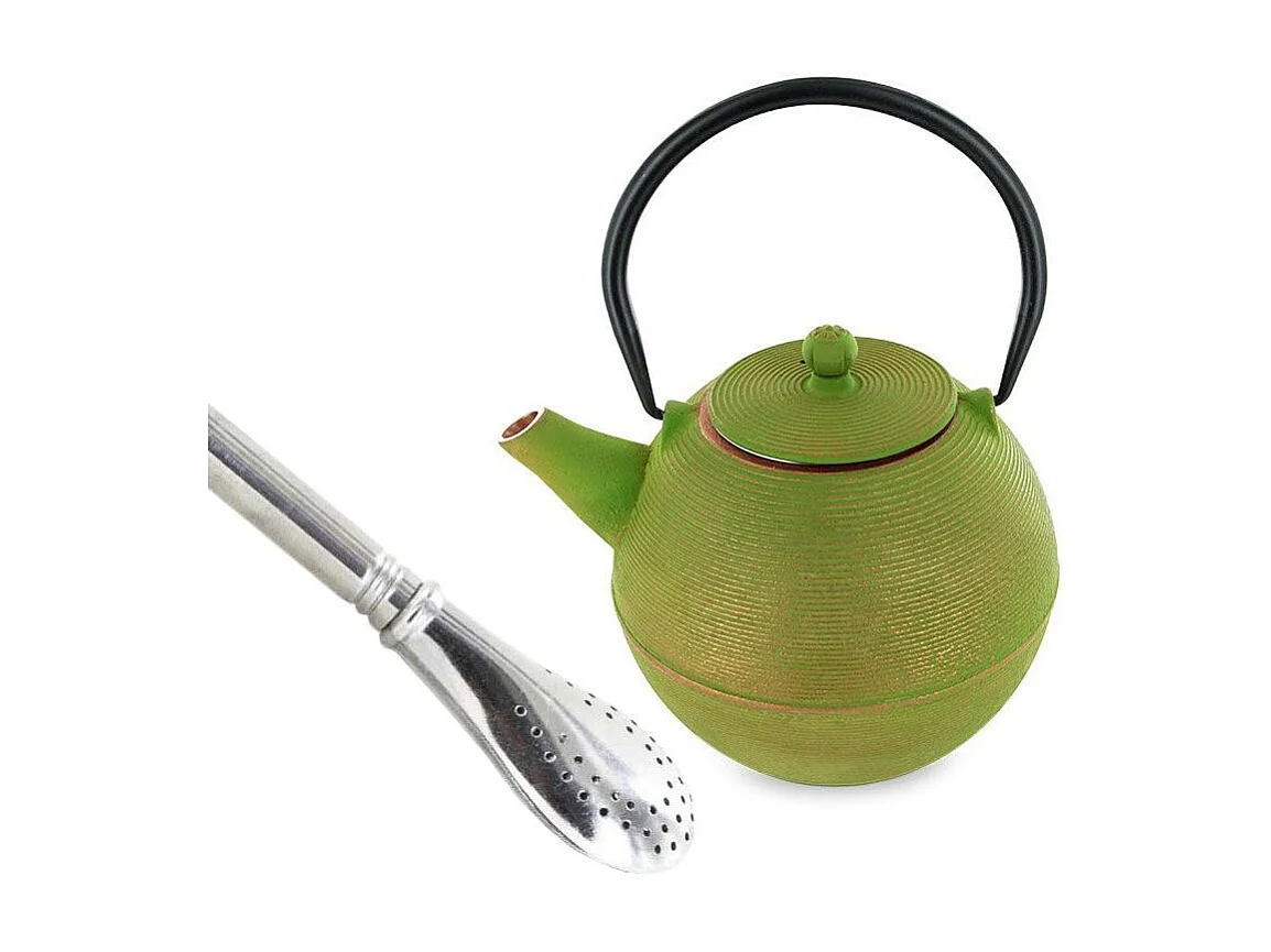 Tetera de hierro Ming + pajita de acero inoxidable con filtro
