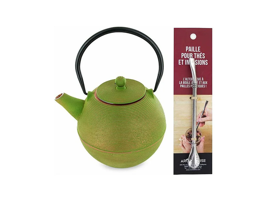 Théière en fonte Ming + paille inox avec filtre