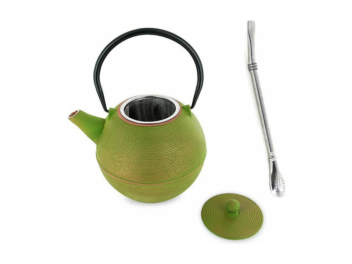 Tetera de hierro Ming + pajita de acero inoxidable con filtro