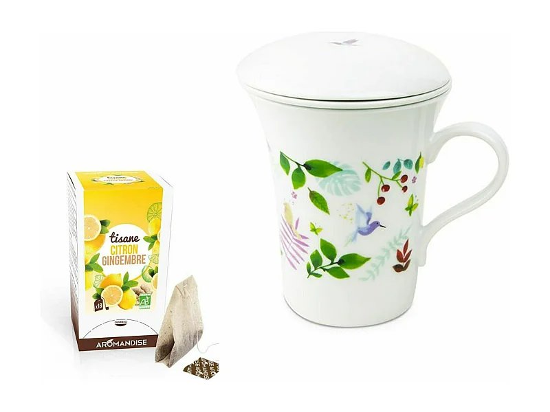 250 ml porseleinen bloementheepot + biologische gember- en citroenkruidenthee