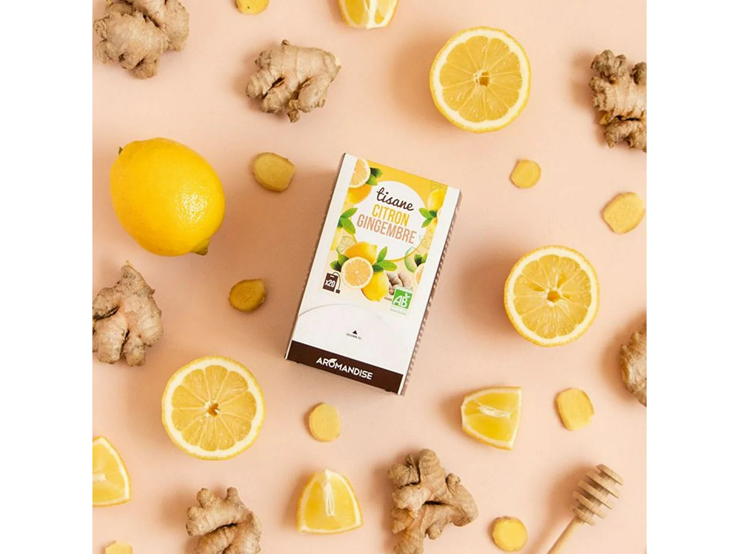 Tisanière fleurie porcelaine 250 ml + Tisane gingembre et citron bio