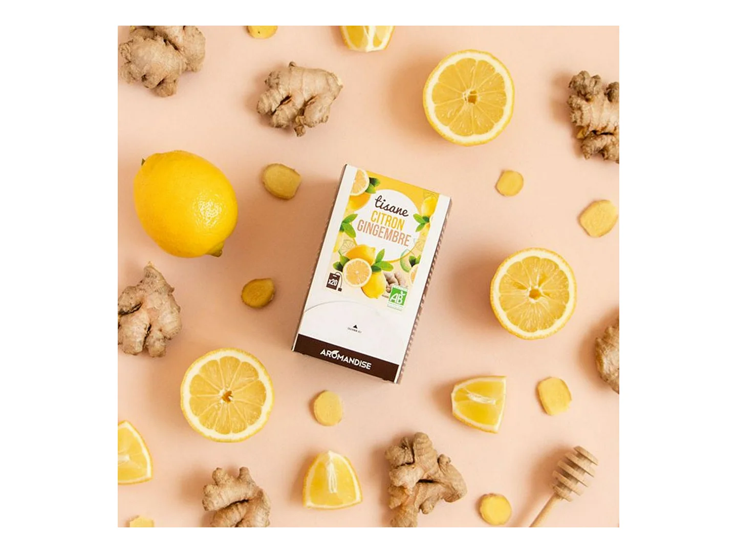 Tisanière fleurie porcelaine 250 ml + Tisane gingembre et citron bio