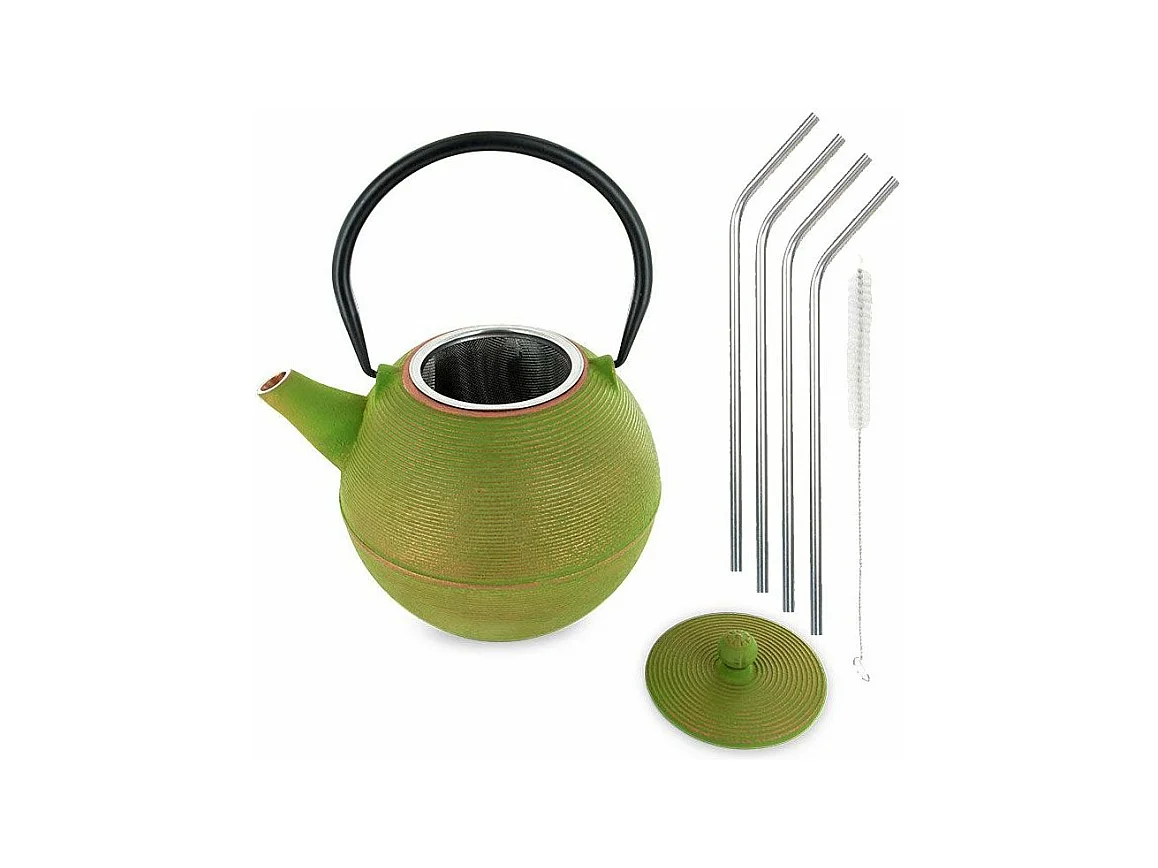 Théière en fonte Ming + 4 pailles en inox