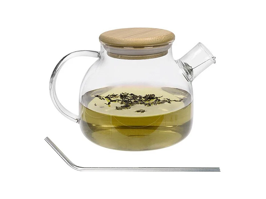 Théière en verre et bambou 1 L + 4 pailles en inox
