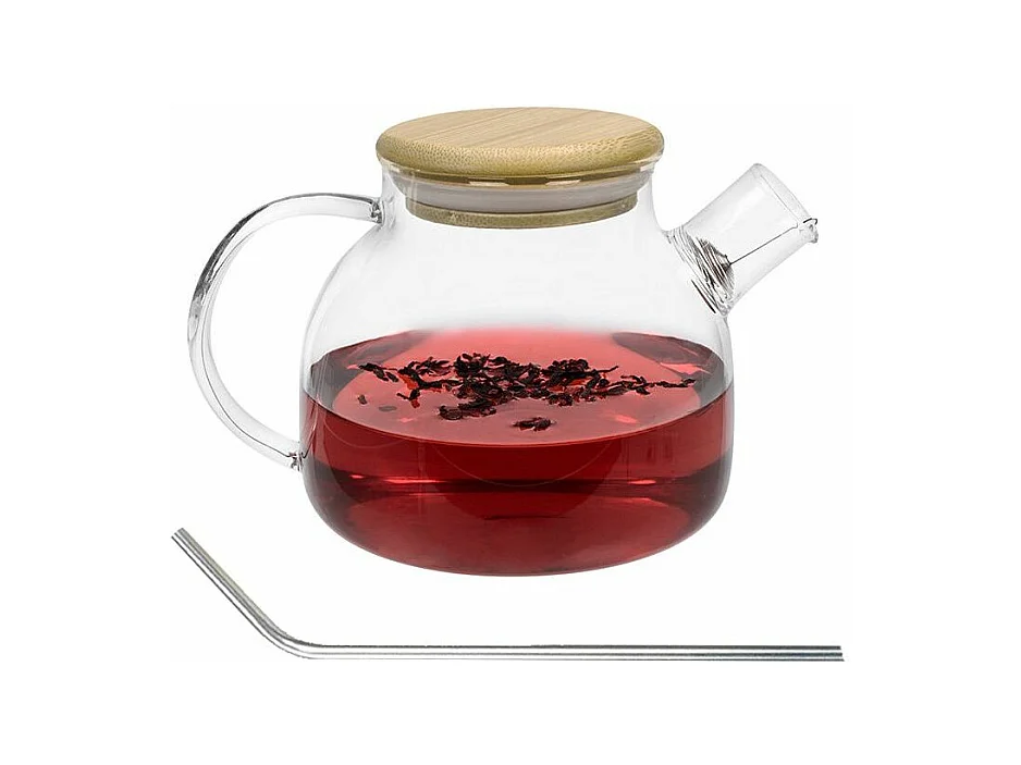 Théière en verre et bambou 1 L + 4 pailles en inox