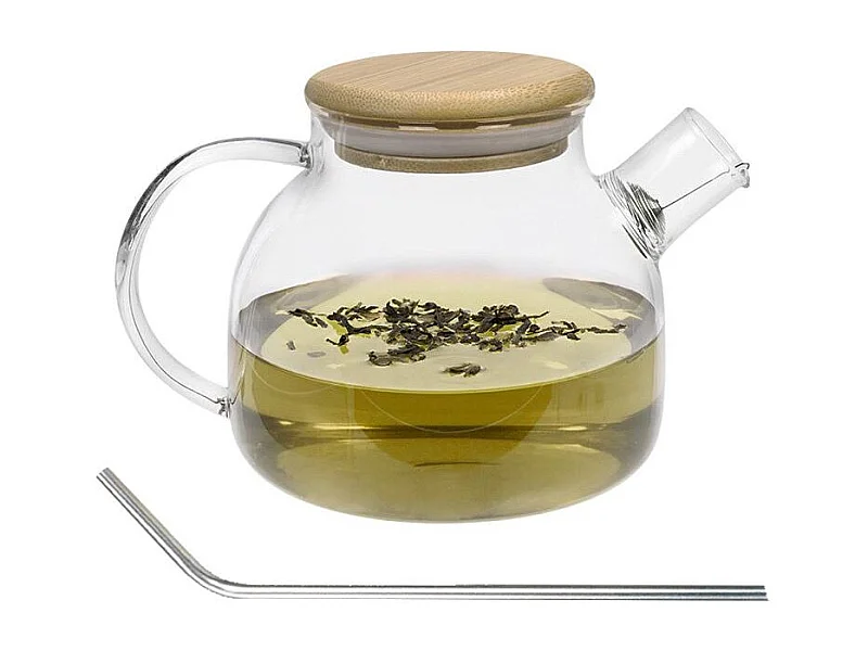 Théière en verre et bambou 1 L + 4 pailles en inox