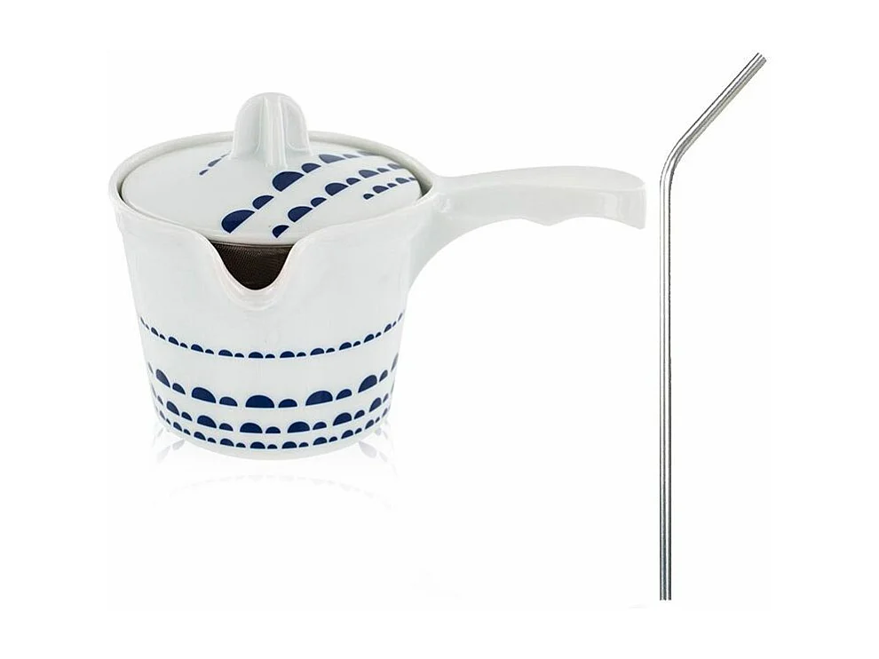 Théière thé vert en porcelaine Kyoto + 4 pailles en inox