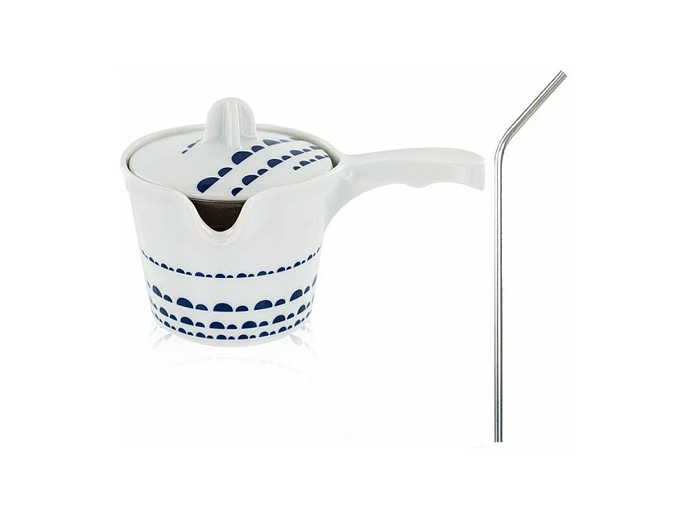 Théière thé vert en porcelaine Kyoto + 4 pailles en inox