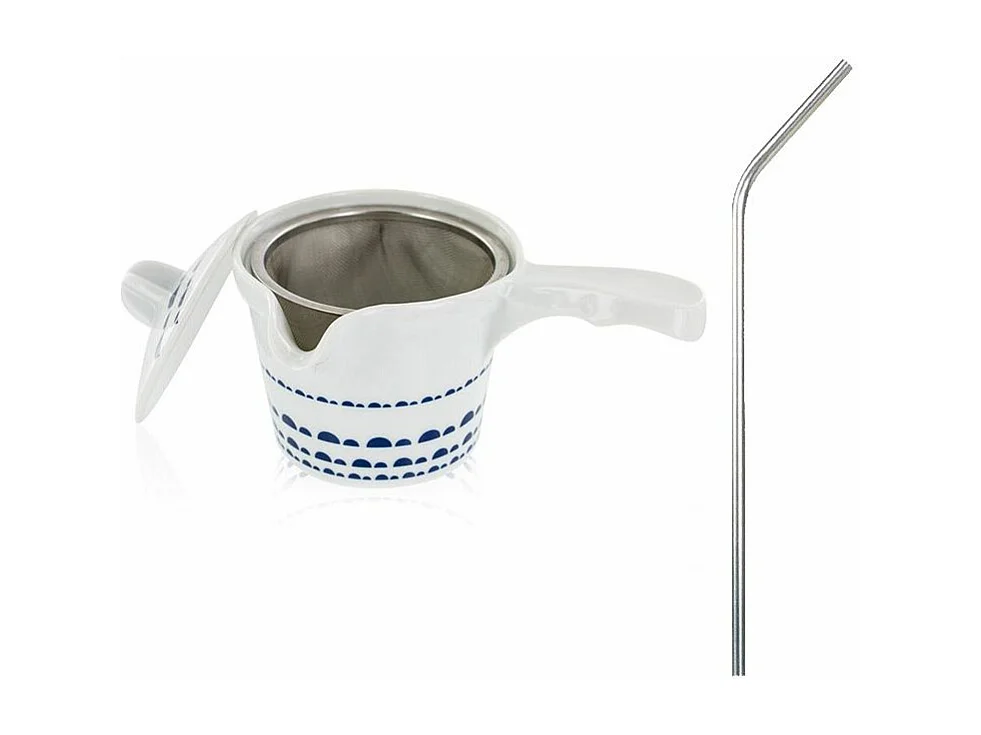 Théière thé vert en porcelaine Kyoto + 4 pailles en inox