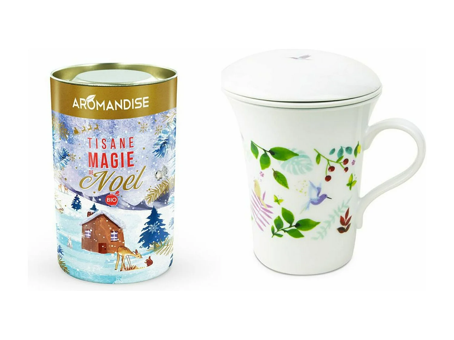 Tetera de porcelana floreada 250ML + Té de hierbas mágico de Navidad