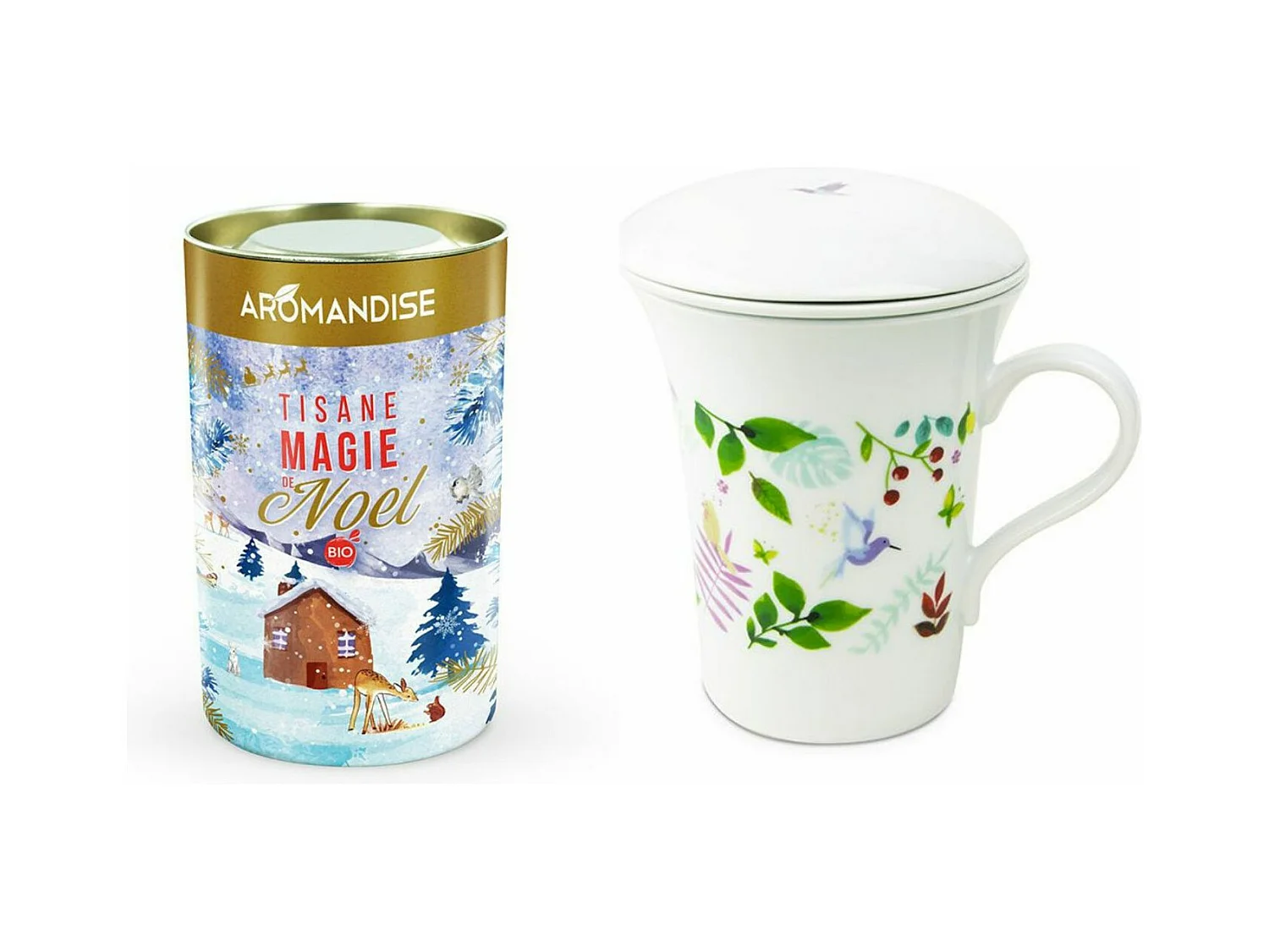 Tisanière fleurie porcelaine 250 ml + Tisane Magie de Noël