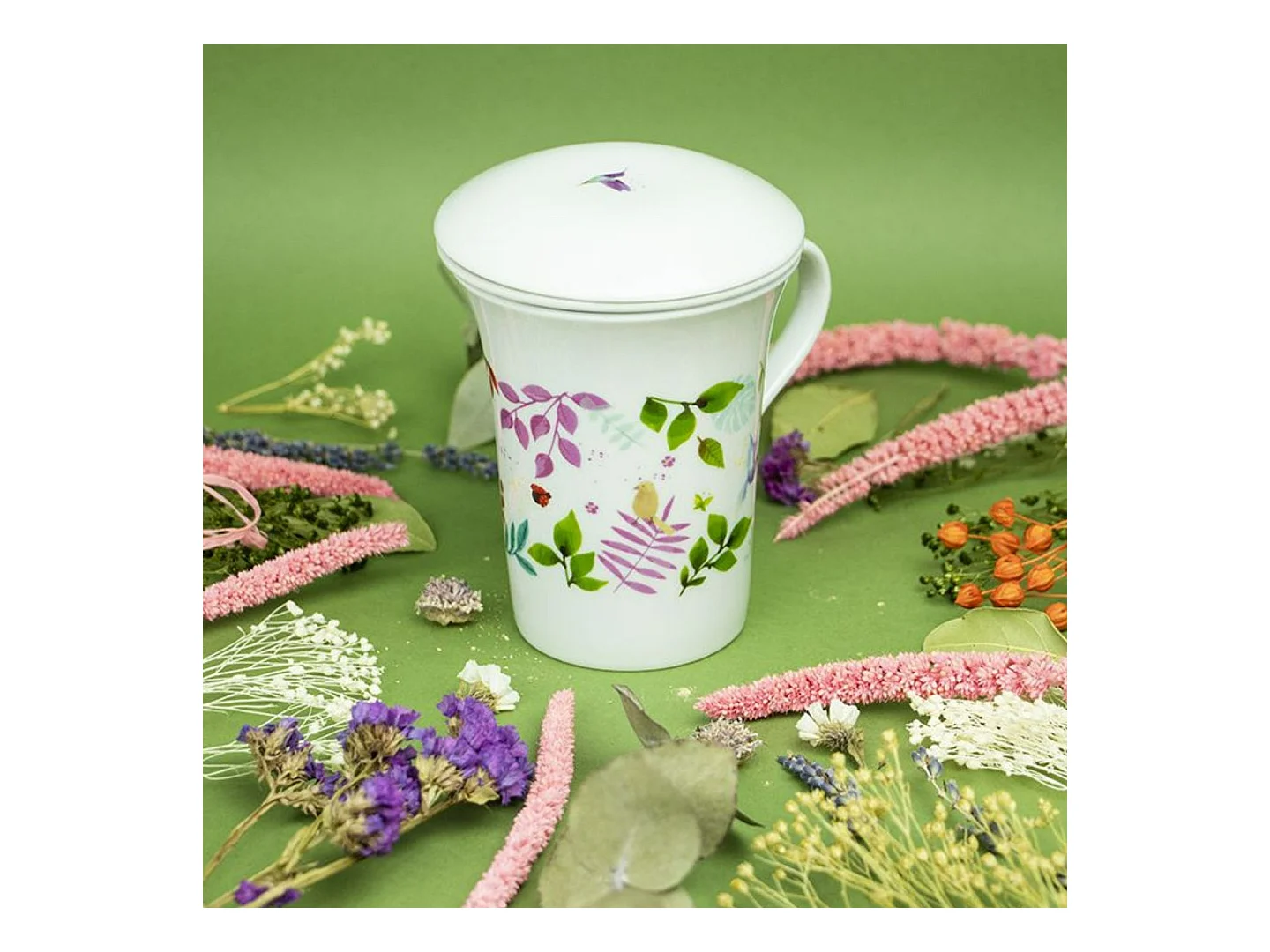 Tisanière fleurie porcelaine 250 ml + Tisane Magie de Noël